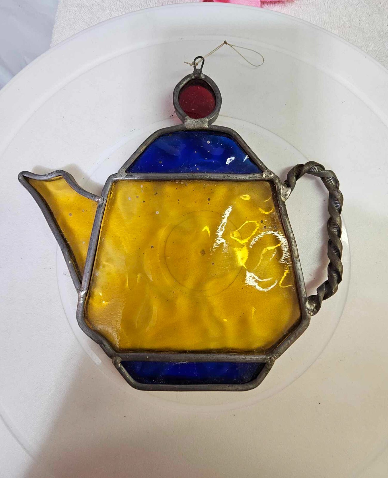 VTg Teapot Stained Sun Catchers Multicolor red blue yellow hanging 5.5"- A10 gallery