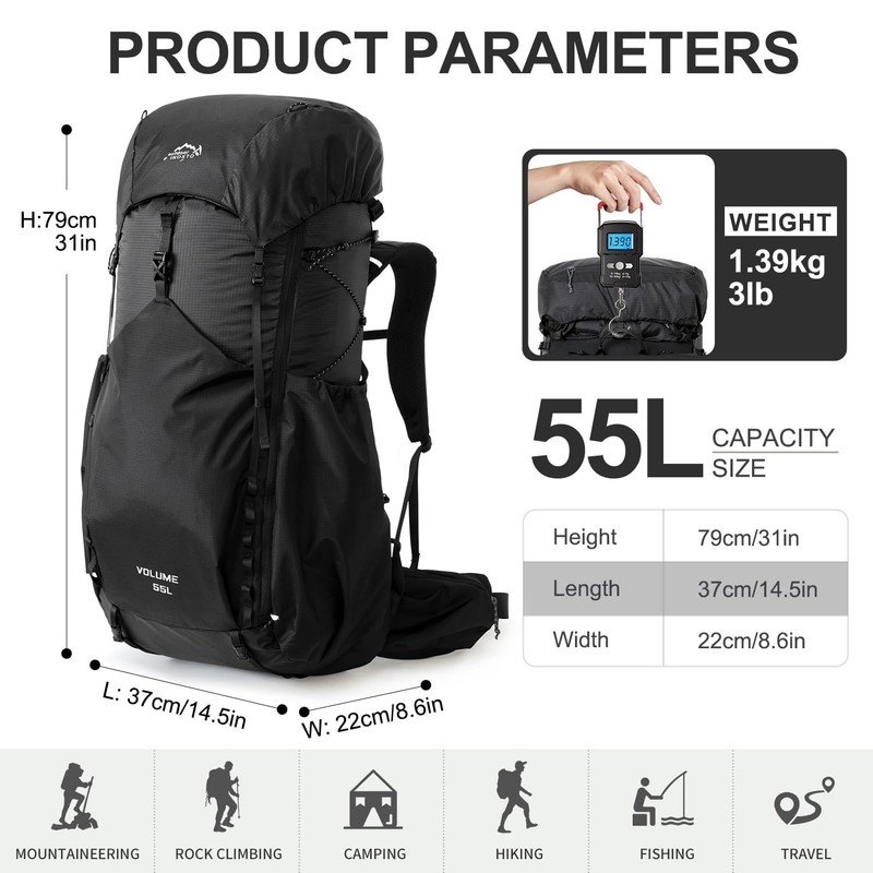55L Internal Frame Waterproof Hiking Camping Backpack with 3L Water Bladder a... 2