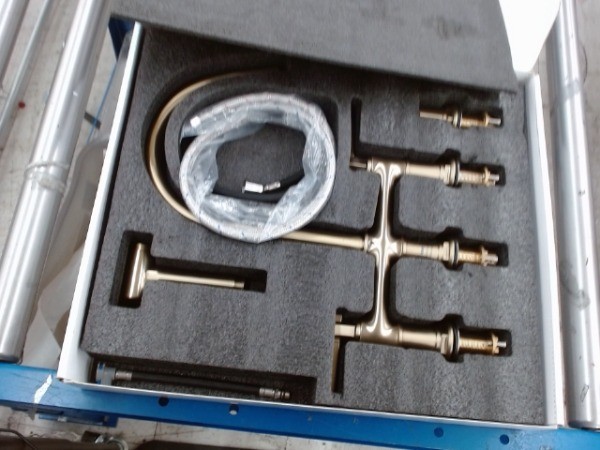 BWE Brushed Gold Bridge Kitchen Faucet with Side Sprayer Solid Brass 4-Hole.- gallery