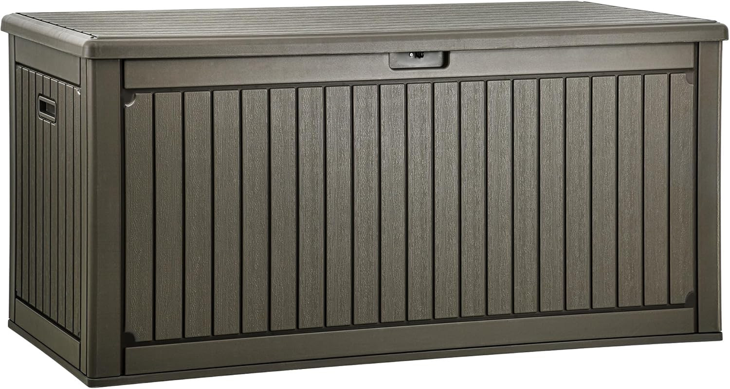 Extra Large 260 Gallon Waterproof Deck Box with Divider & Lock - Light Brown gallery