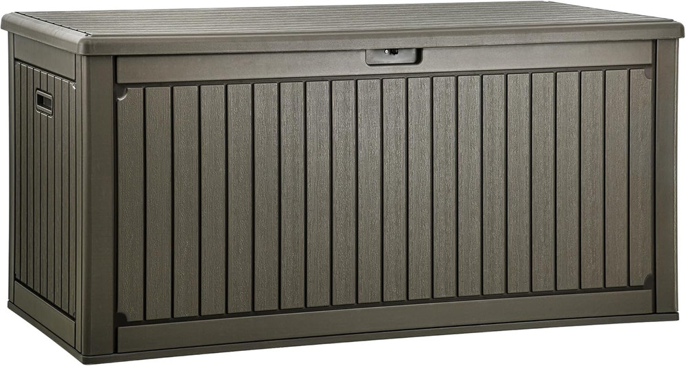 Extra Large 260 Gallon Waterproof Deck Box with Divider & Lock - Light Brown