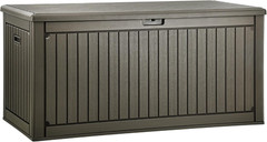 Extra Large 260 Gallon Waterproof Deck Box with Divider & Lock – Light Brown
