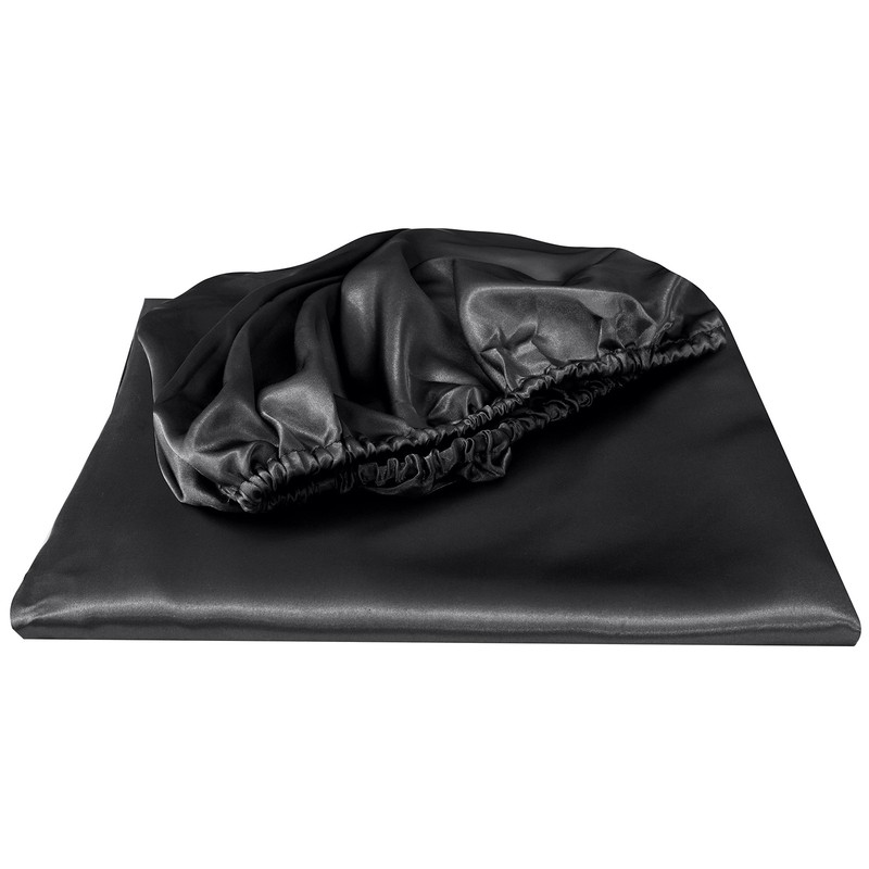 Black Silk Satin King Size Fitted Sheet Only Deep Pocket Fully Elasticized gallery