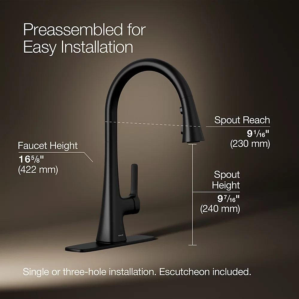 Kohler Guild Pull-down Kitchen Sink Faucet Matte Black R33912-BL 3fun Sprayhead gallery