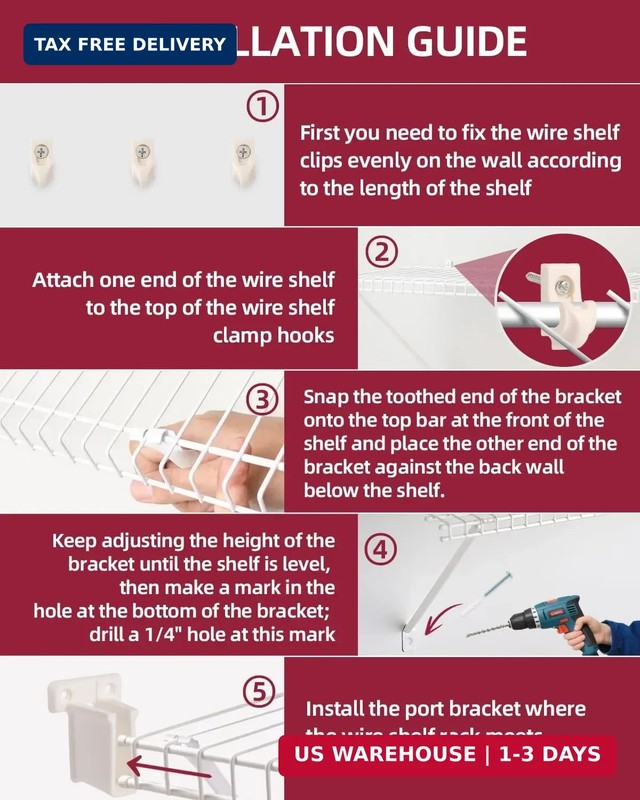 12inch Wire Shelf Brackets for Standard Shelves- 25kg Max Load Rust-Proof Metal gallery