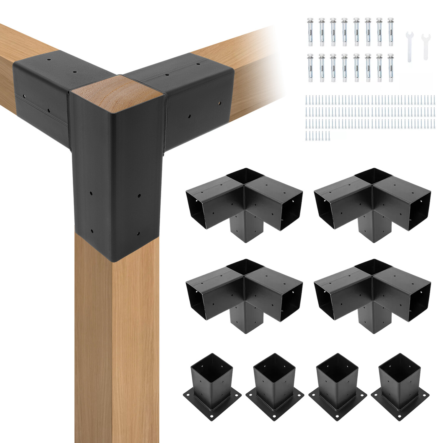 8PCS Black Powder Coated Pergola Brackets Kit 3-Way Right Angle Corner Bracket gallery