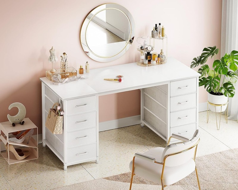48 Inch Modern White Computer Desk with 8 Drawers & Stylish Headphone Hook gallery