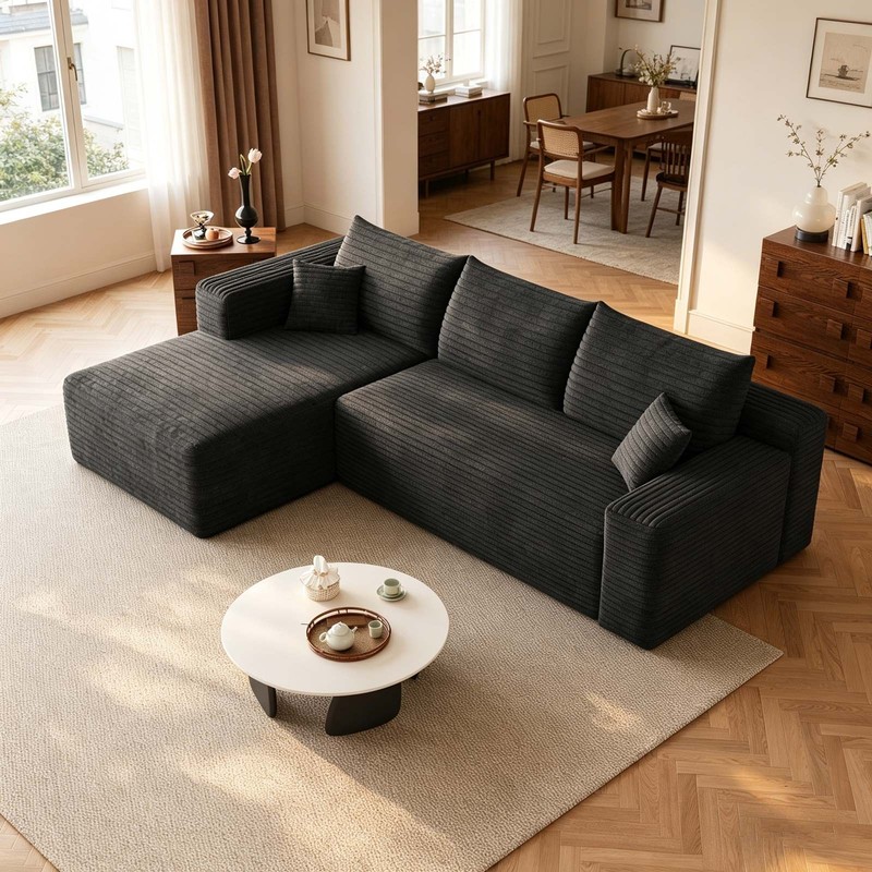 95" L Shape Couch Comfy Sectional Boneless Sofa with Left Chaise for Living Room gallery
