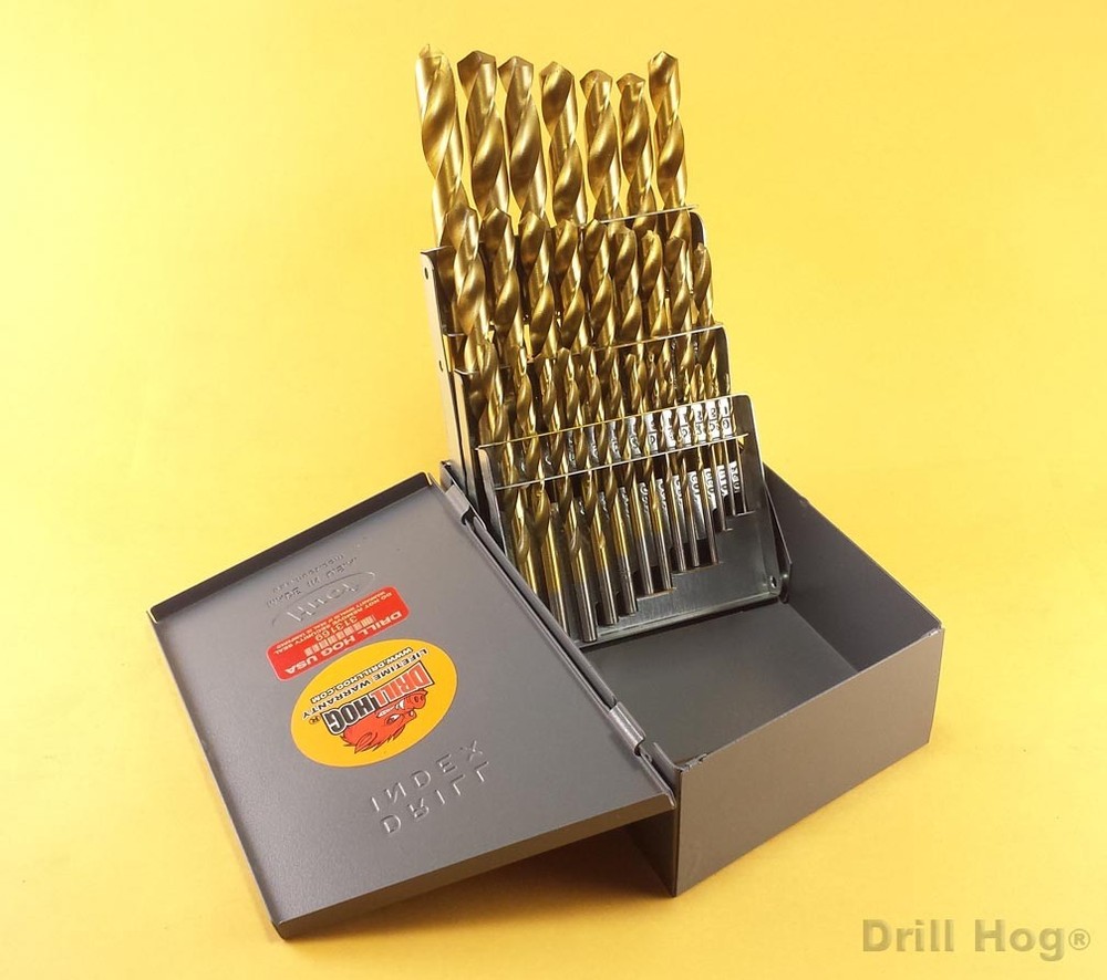 Drill Hog® 29 Pc Titanium Bit Set Drill Index Ti-22 Drills Lifetime Warranty