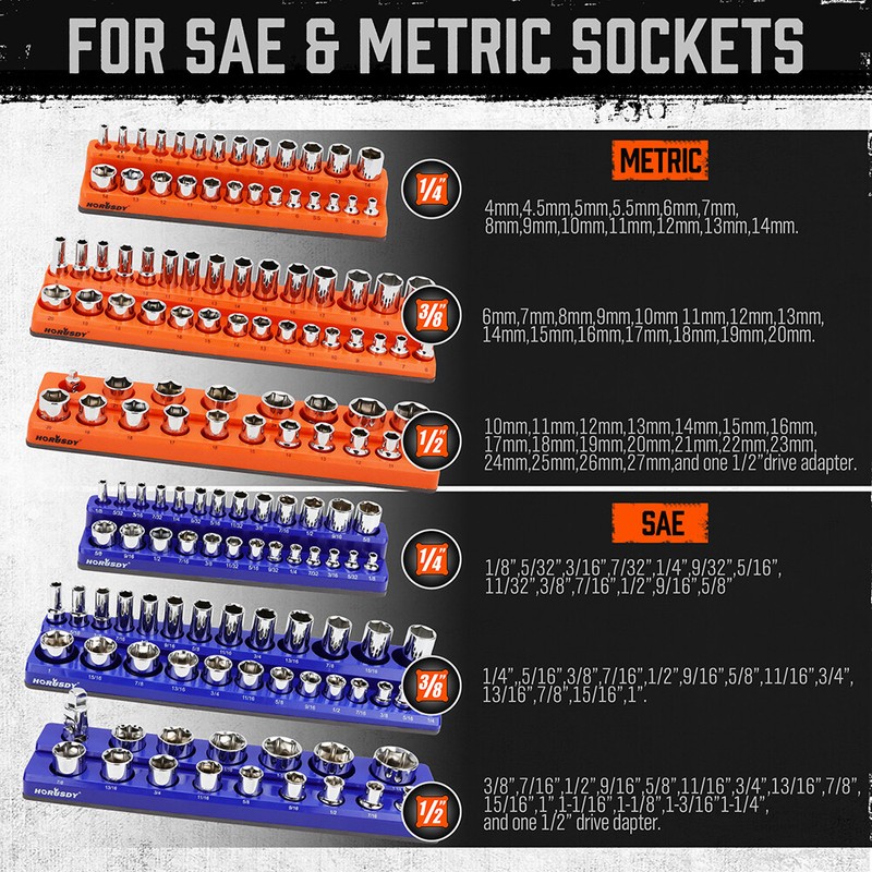 6pc Magnetic Socket Organizer Storage Holder 1/4" 3/8" 1/2" Drive SAE Metric gallery