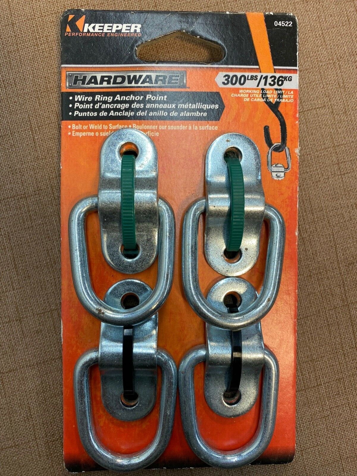 KEEPER 04522, 1 1/2" Wire Ring Anchor Point, 300Lbs/136Kg , 4 Pack, NOS gallery