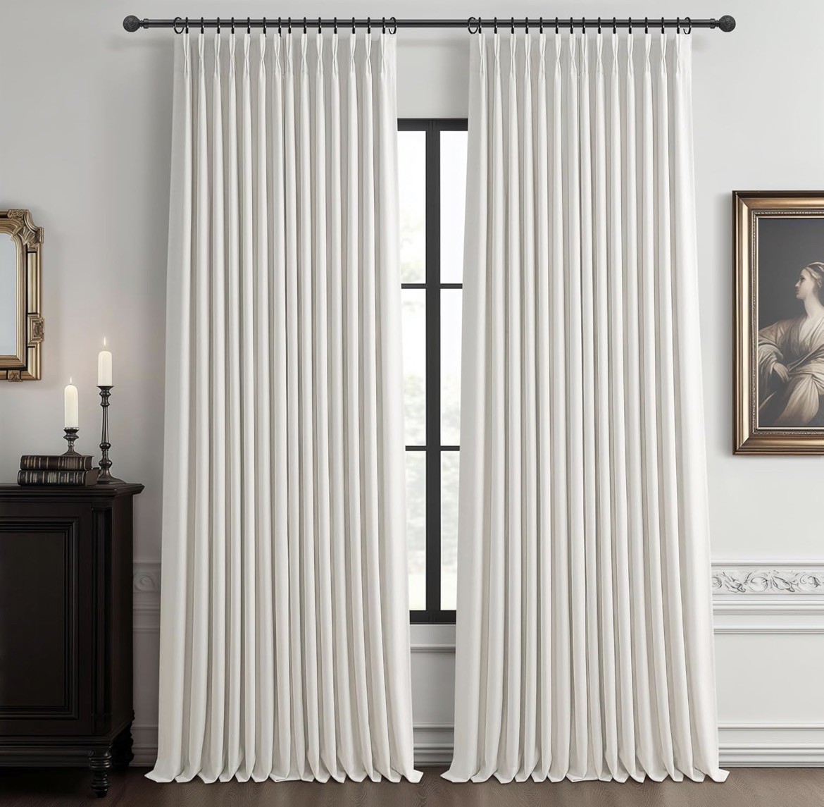 100% Blackout Linen 96 Inch Curtains 2 Panel Set for Bedroom, Modern Pinch Pl... gallery