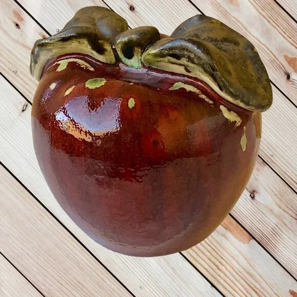 Ceramic Red Apple Fruit Pottery Decoration Green Stem Hand Painted gallery