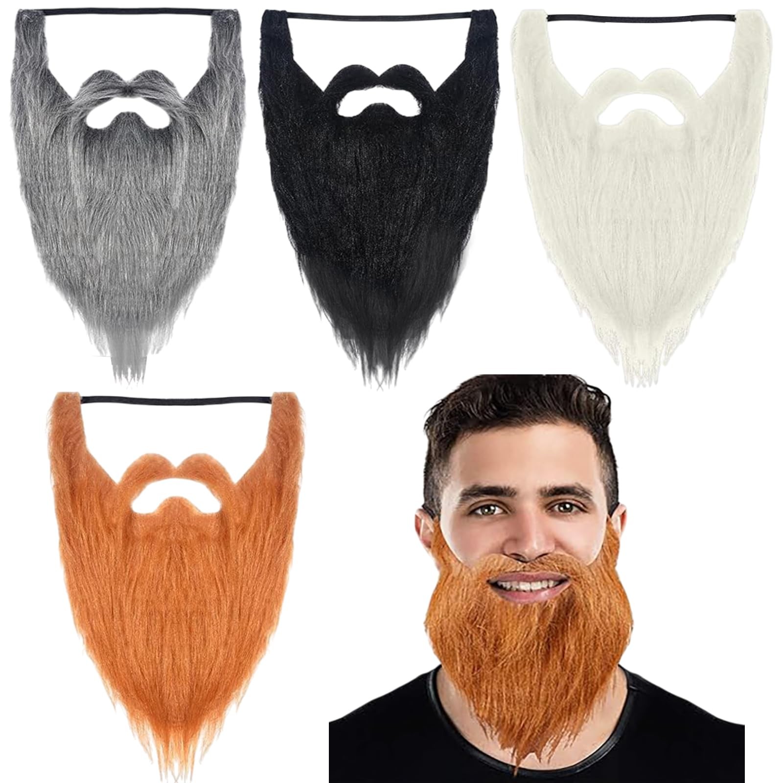 4 Pieces Fake Beards Long False Black, Orange, White, Gray gallery