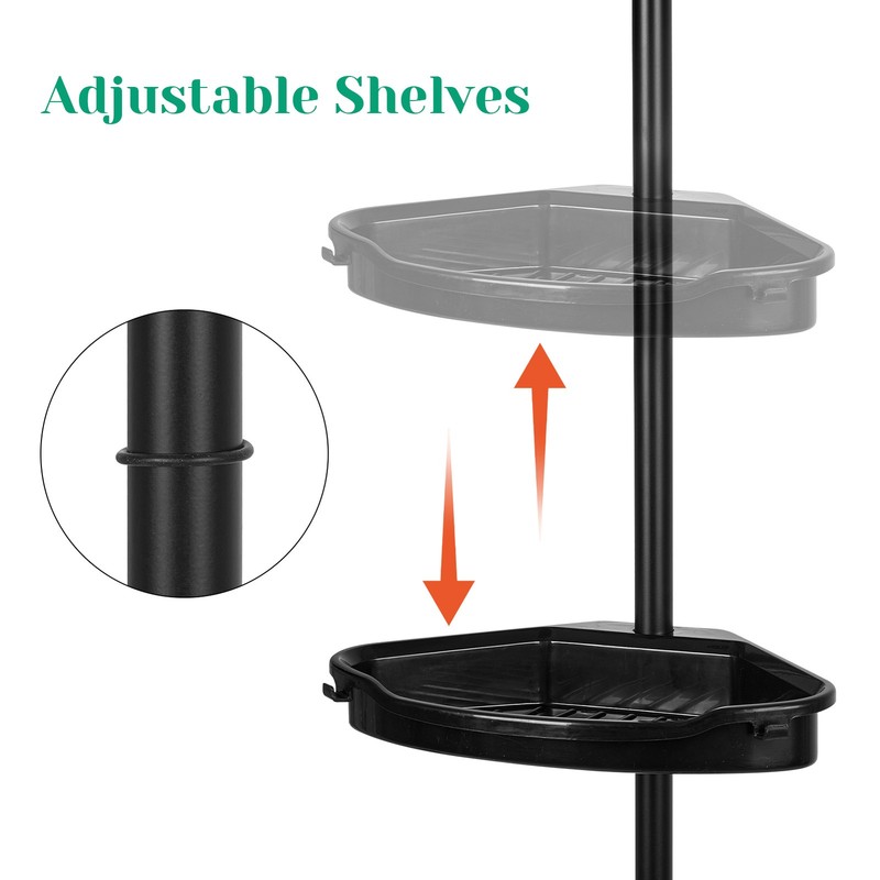4 Tier Corner Shower Caddy Tension Pole Adjustable Rustproof Bathroom Organizer gallery