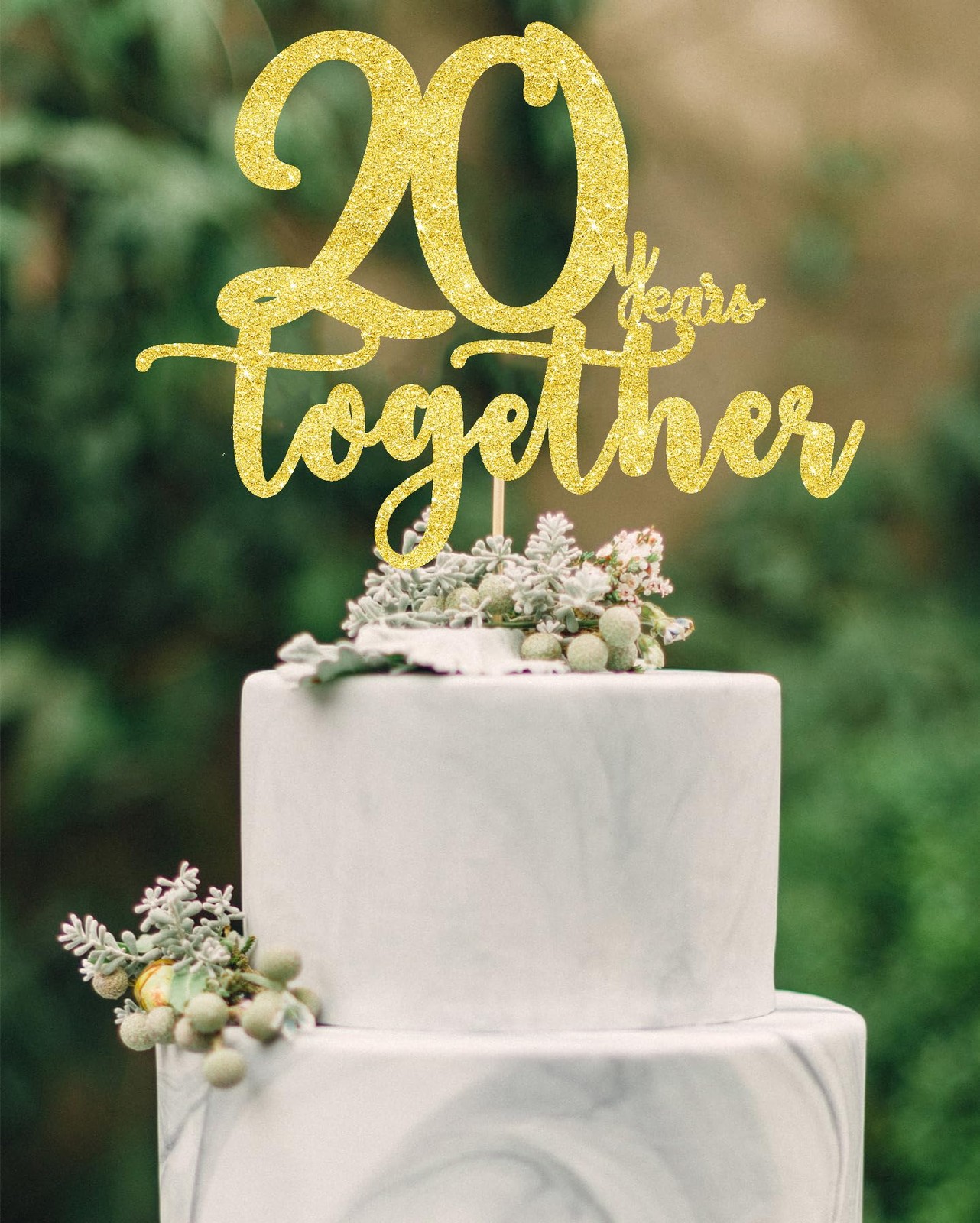 20 Years Together Golden Cake Topper Happy 20th Wedding Anniversary Decoration gallery