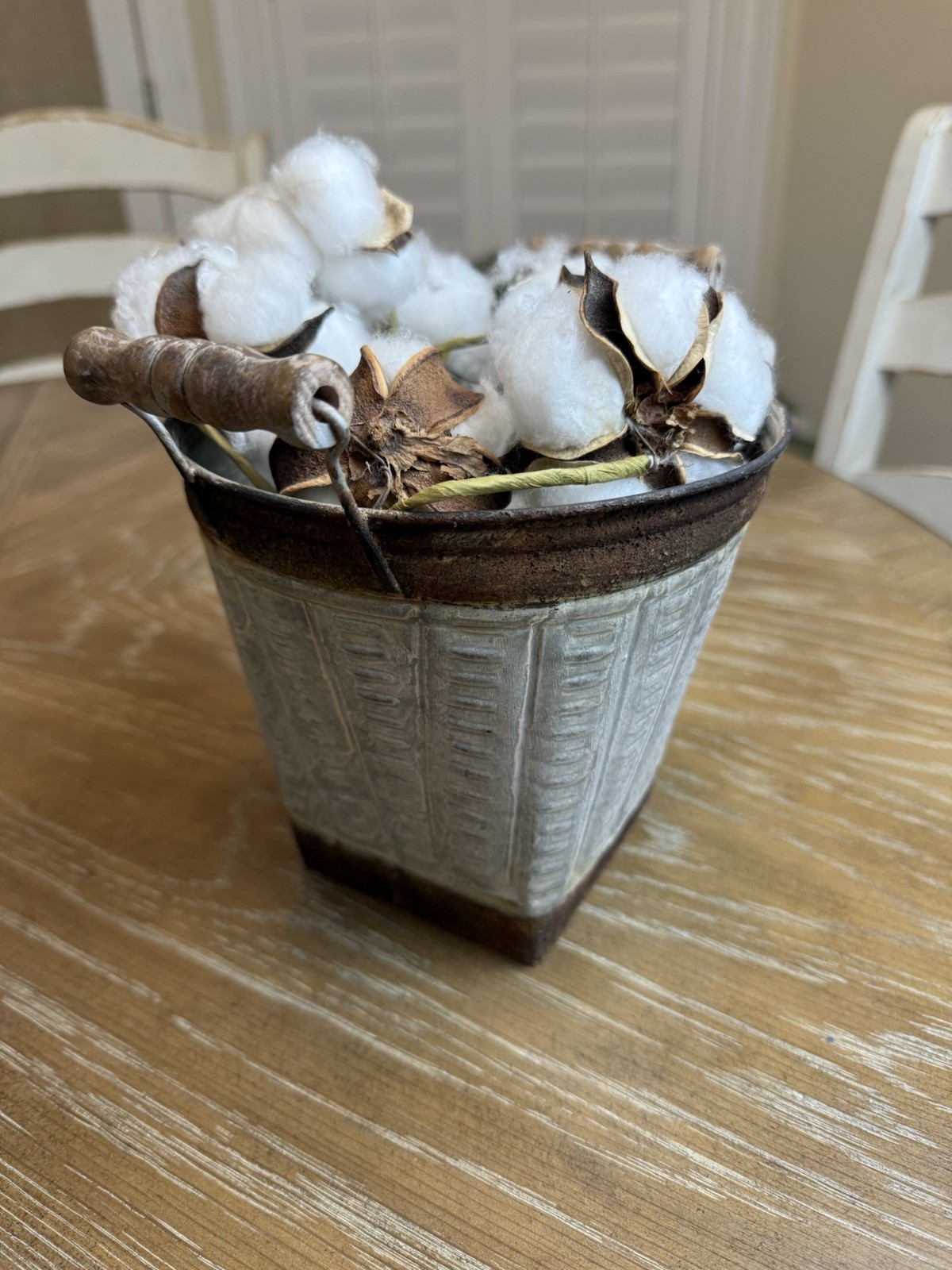 Rustic Metal Small Bucket with Cotton Stems gallery