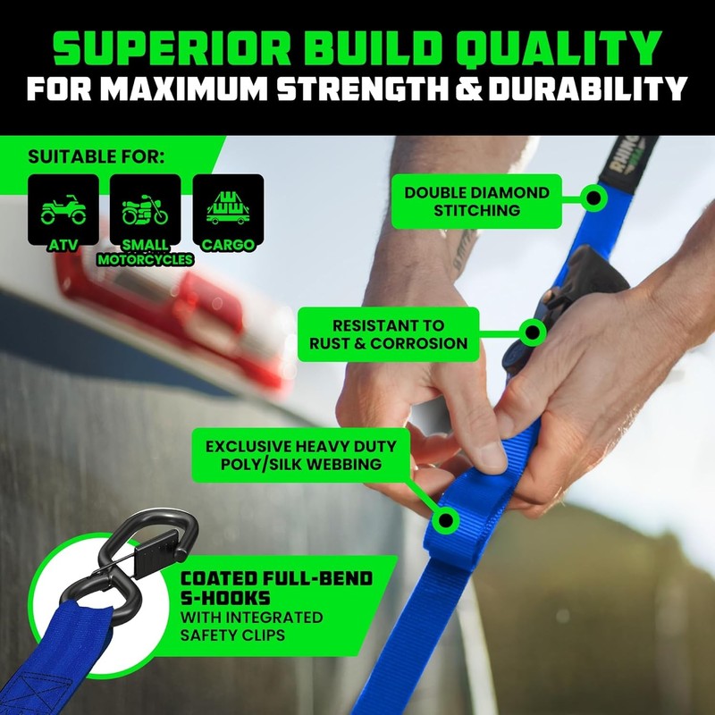 Retractable Ratchet Straps (4-Pack) - 1 Inch x 10 Feet (1,209lb Break Strength) gallery