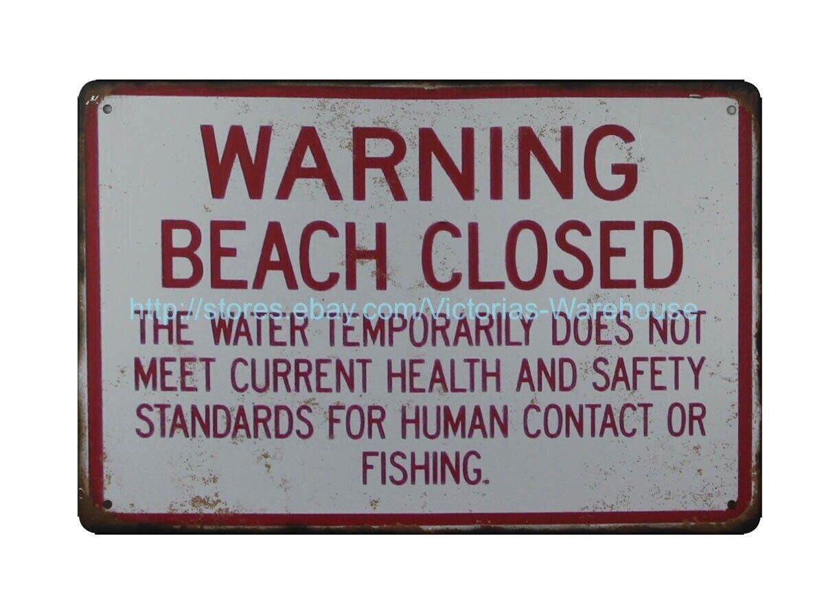 house interior decoration Warning Beach Closed metal tin sign gallery
