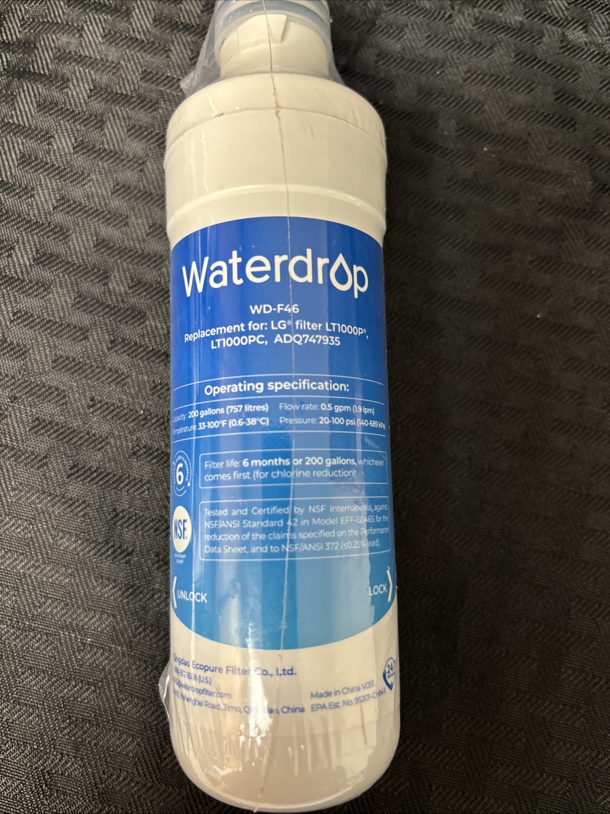 Waterdrop Model WD-F46 Refrigerator Water Filter Replacement New No Box Sealed gallery