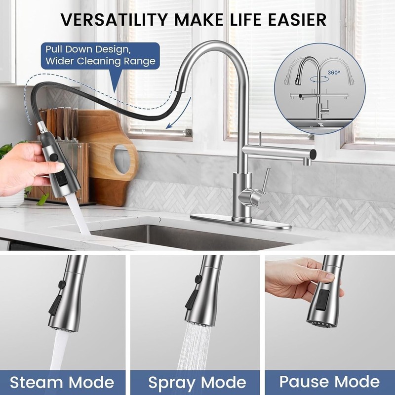 Filter Water Kitchen Faucet with Pull Down Sprayer, Brushed Nickel Stainless gallery