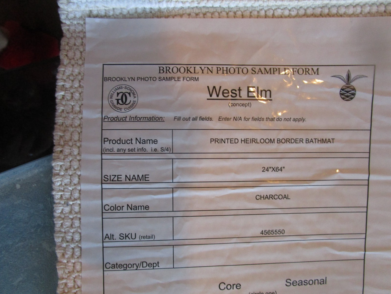 West Elm Printed Heirloom border charcoal bath mat 24 X 64 photo shoot sample gallery