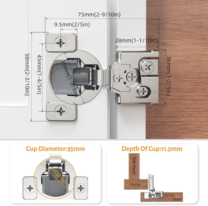 50 Pack Soft Close Concealed Hinges for Kitchen Cabinets - Satin Nickel Finish gallery