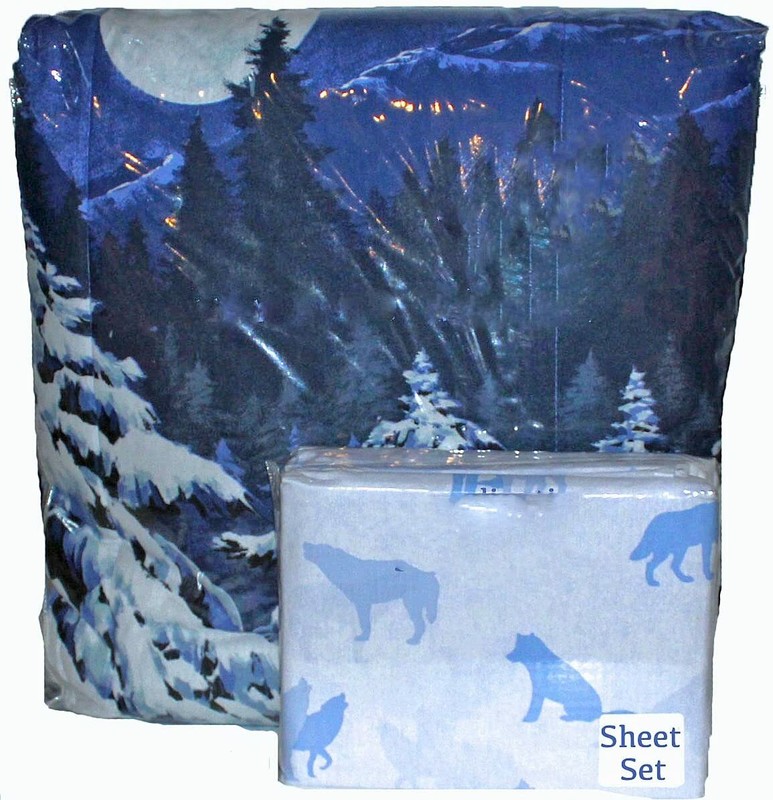 MIDNIGHT WOLVES Bed In Bag Howling Pack Wolf Bedding Blue Comforter & Sheet Set gallery