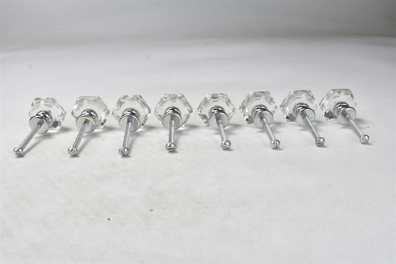 SET 8 GLASS DRAWER PULL KNOBS HARDWARE SILVER TONE BACKING with SCREWS #09211 gallery