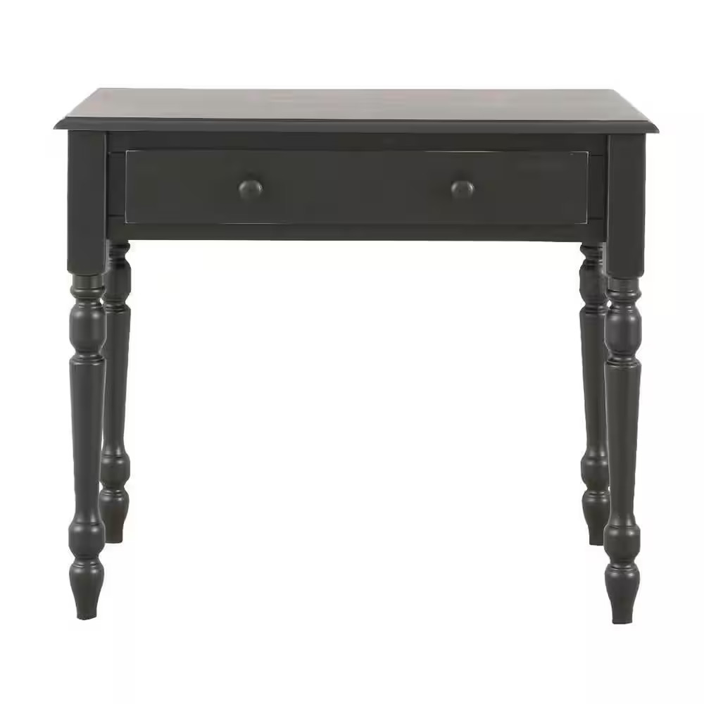 34 In. Rectangular Antique Black Writing Desk with Keyboard Tray