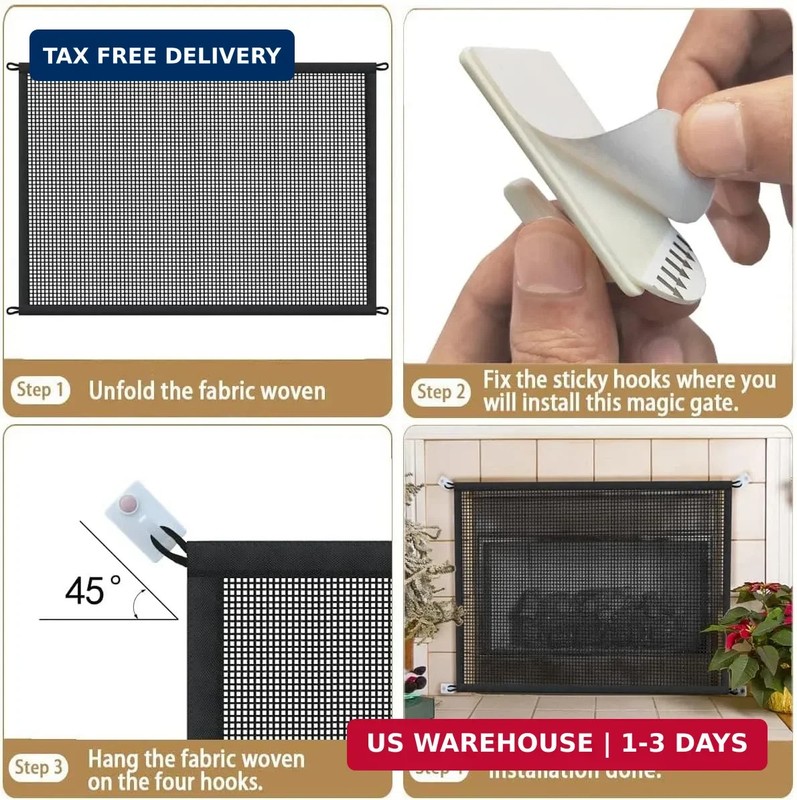 Fireplace Screen Safe Mesh Gate: Fireplace Cover Child Safety Barrier Guard for gallery