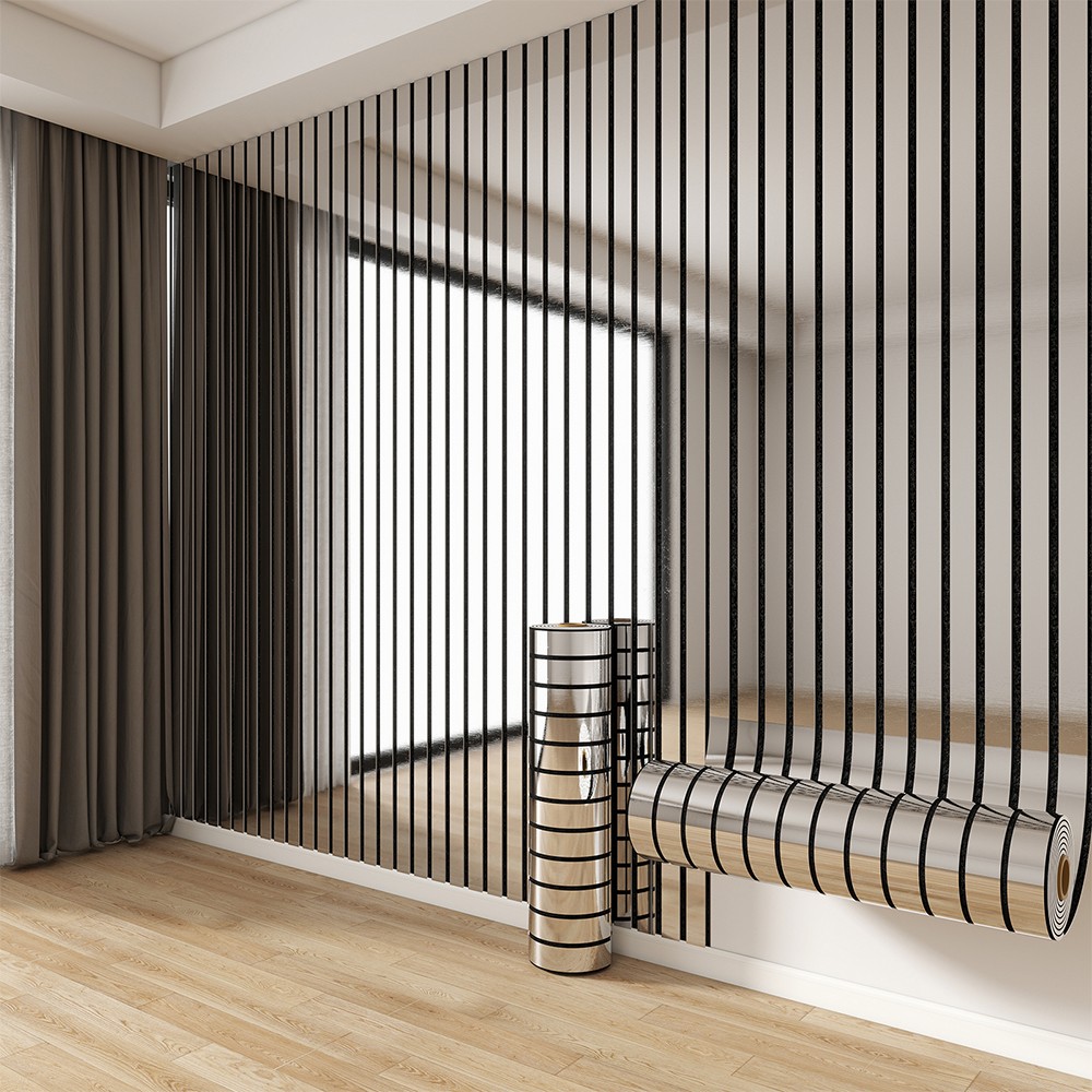 Self-Adhesive 3D Wall Decal-3D Grid Wallpaper, Silvery Mirror Stripes Wall Panel gallery