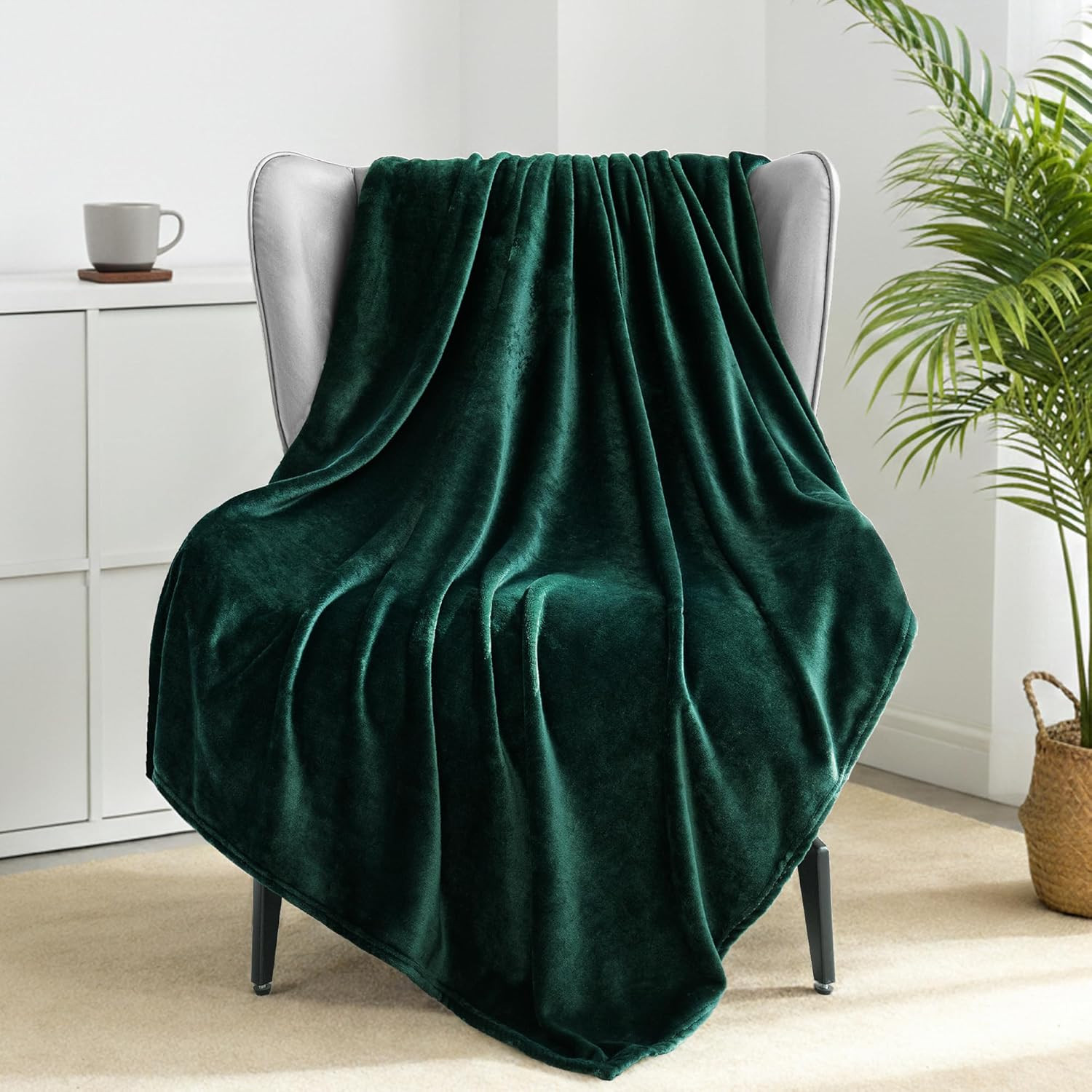 Extra Large Fleece Throw Blanket, 50X70 Inches, Forest Green, All Season Use gallery