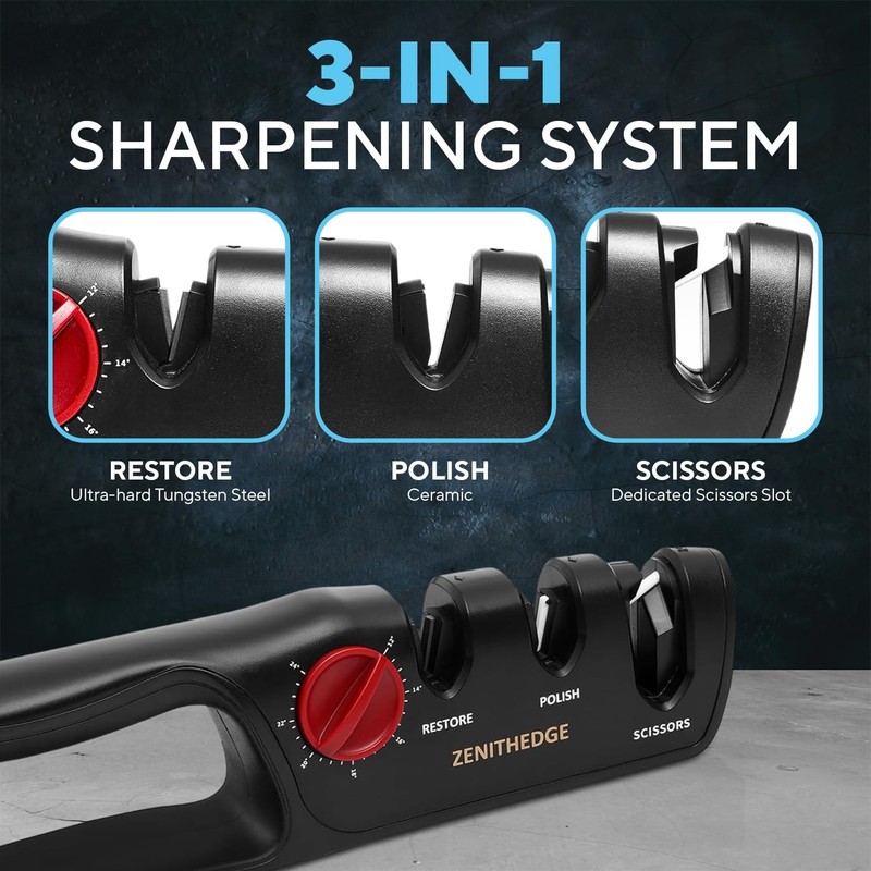 ® 3-in-1 Adjustable Knife Sharpener 14°-24° Angles for Kitchen Fillet Pocket ... gallery