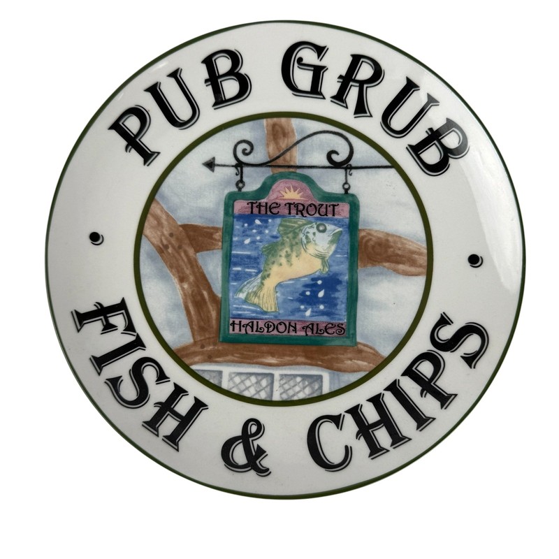 Pub Grub 8" Plates Set 4 White Ceramic British Pub Food Bangers/Fish & Chips gallery