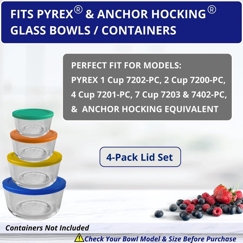 Replacement Lids for Pyrex 1, 2, 4 & 7 Cup - 4 Pack Lids Only gallery