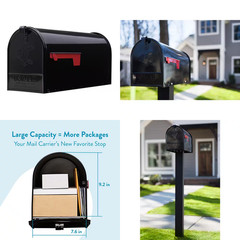 Heavy-Duty Large Jumbo Post Mount Rural Mailbox Galvanized Steel Package Balck