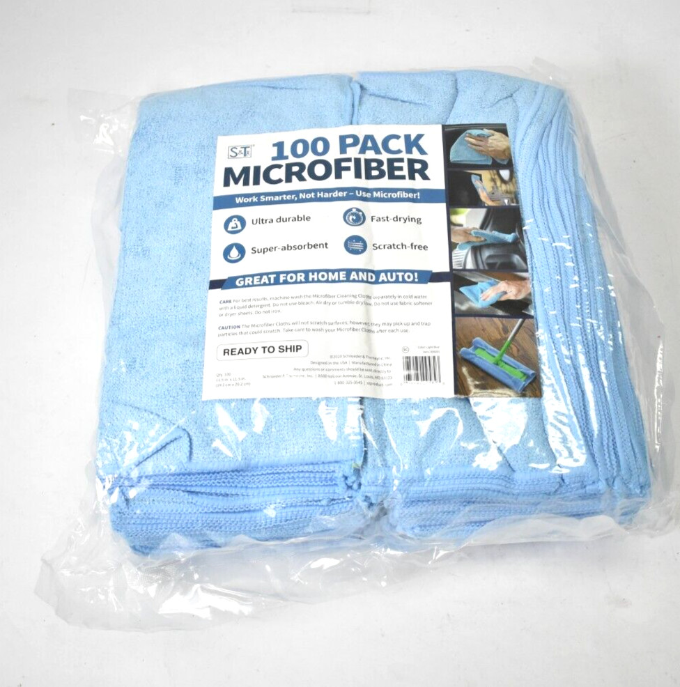 S&T 100 Pack Microfiber Cleaning Cloths Reusable Lint Free Towels Light Blue gallery