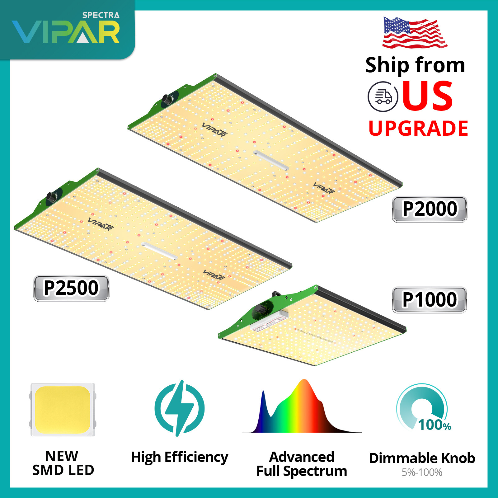 VIPARSPECTRA P1000 P2000 P2500 Full Spectrum LED Grow Light BLOOM IR Replace HPS gallery