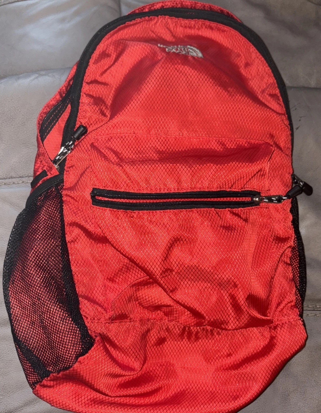 The North Face Self Folding Backpack Travel Pack Red Pocket