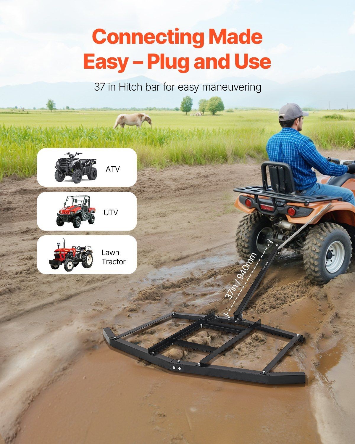 66in Q235 Pull-Behind Harrow Adjustable Bar Grader 50lb Capacity gallery