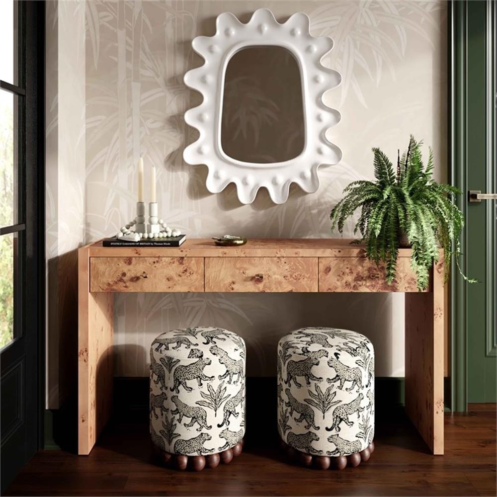 Pemberly Row Taupe Leopard Jacquard Ottoman - 15.7"W x 15.7"D x 18.3"H gallery