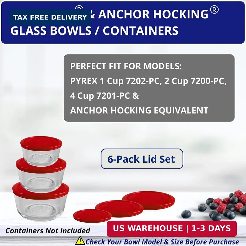 1, 2 & 4 Cup Red Replacement Lids/Covers for Pyrex, Anchor Hocking & KlareWare S gallery