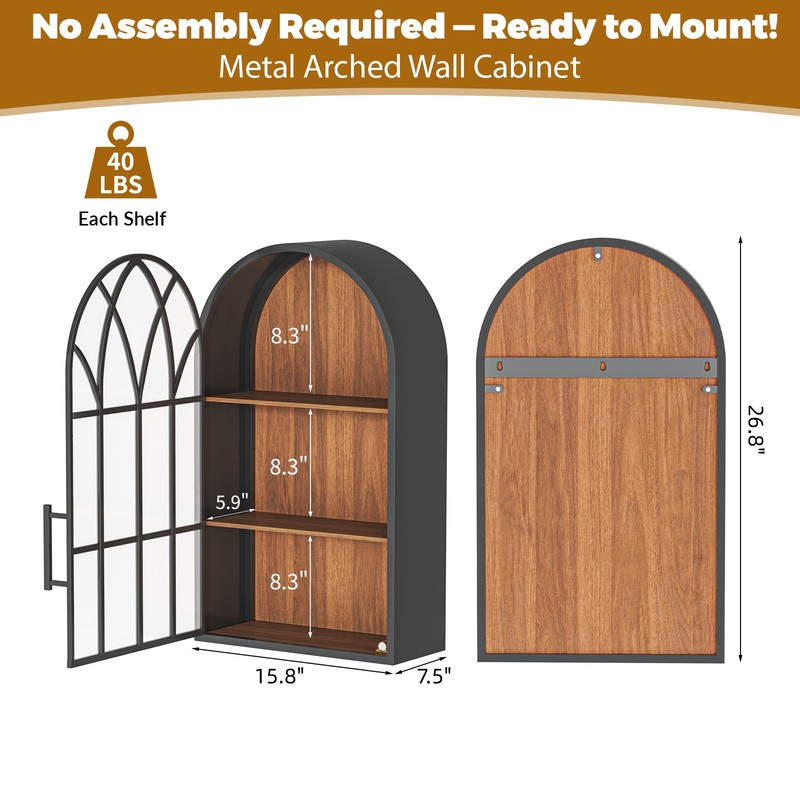 Fully Assembled Bathroom Arched Wall Cabinet Modern Floating Medicine Organizer gallery