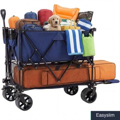 Folding Wagon Double Decker 440 LB Capacity Navy All Terrain Wheels