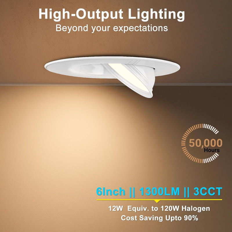 24 Pack 6" LED Gimbal Lights, 3CCT Dimmable, 1300LM, ETL/FCC Certified gallery