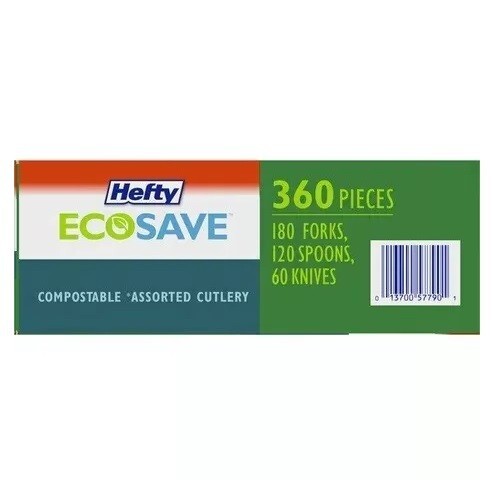 Hefty Ecosave Compostable Assorted Cutlery, 360pc -180 fork, 120 spoon, 60 knife gallery