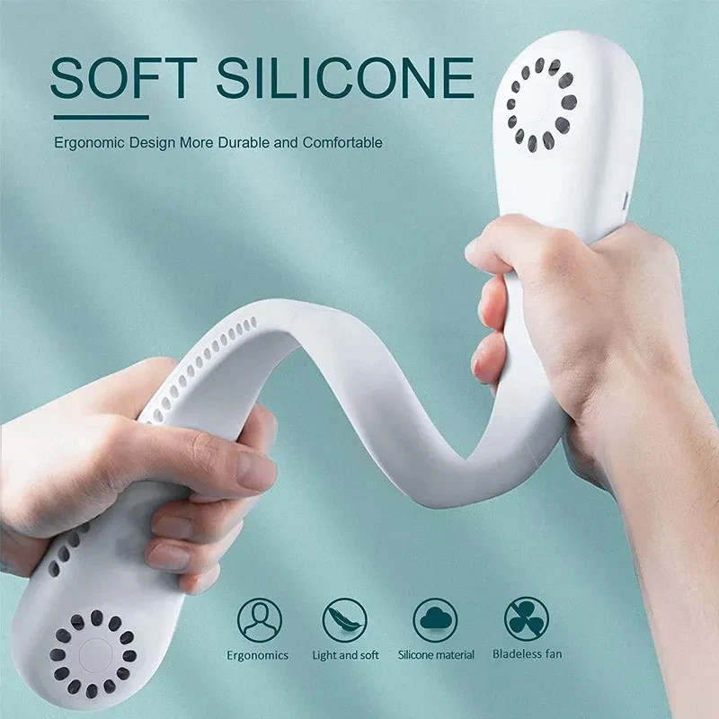 Portable Neck Fan Cooling Rechargeable Bladeless Fan Hands-Free USB Air Cooling gallery