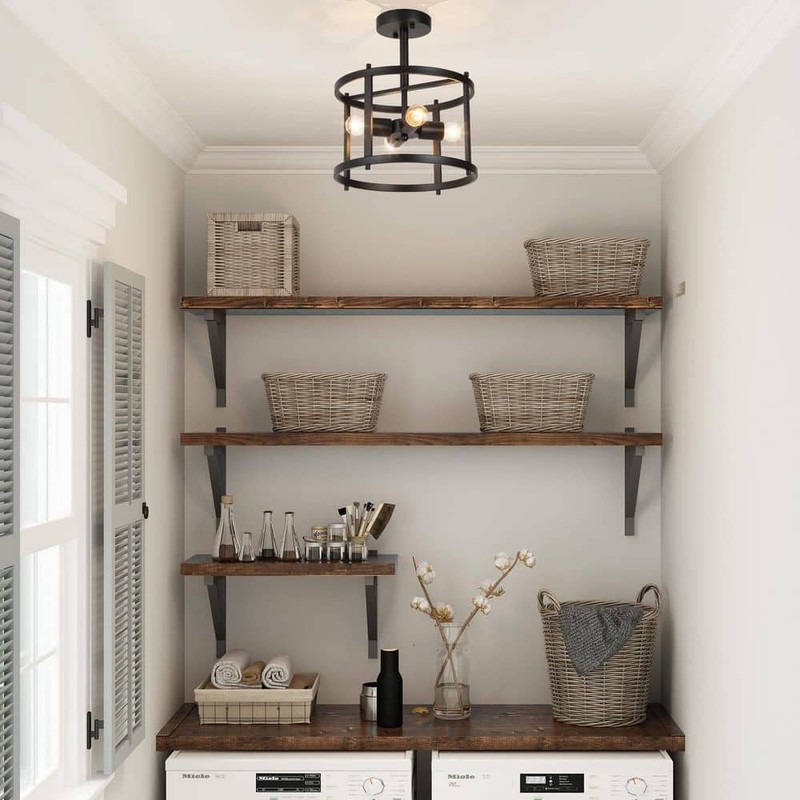 LNC Black Semi Flush Mount 4-Light Drum Farmhouse Ceiling Light Bronze gallery