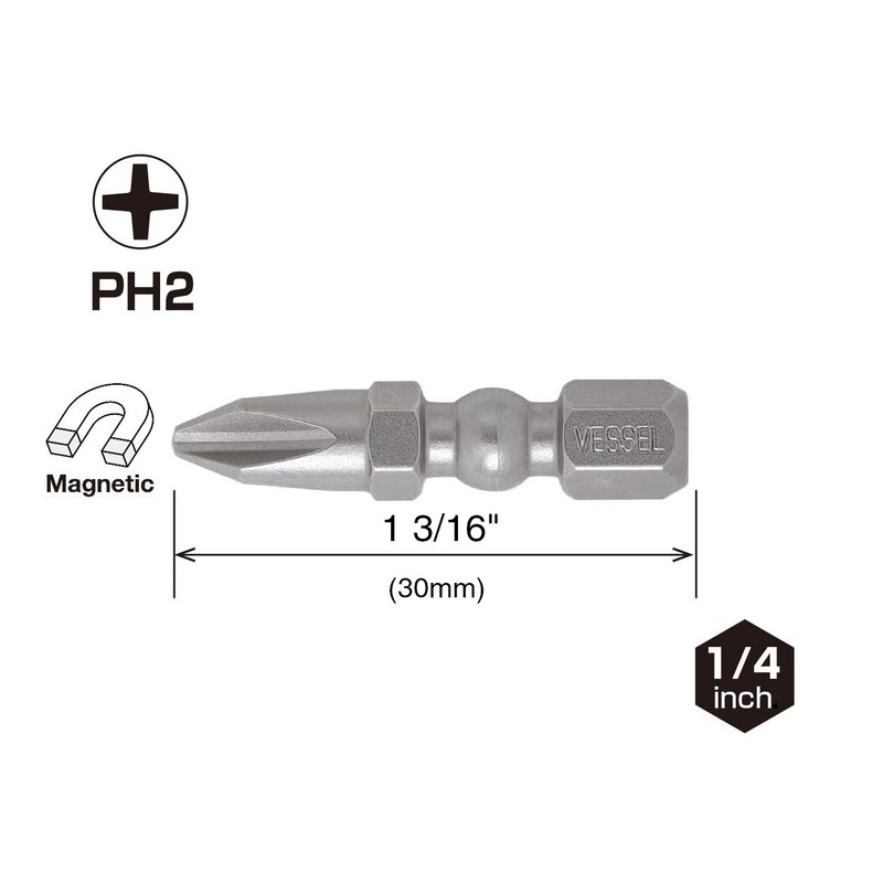 Vessel 15pc 1" Phillips P2 Insert Bits Impact Ready Made in JAPAN IBPH230P15T gallery